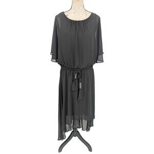 MSK Dress Size XL Black Coocktail Party Hi Lo Sheer Flutter Sleeves Whimsey Goth